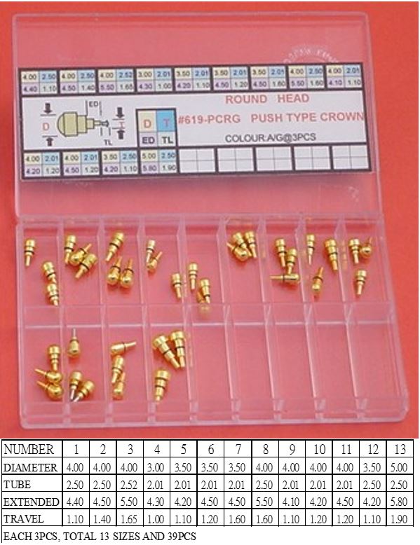 ROUND HEAD BRASS PUSHER KIT YELLOW-39PCS
