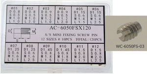 S/S MINI FIXING SCREW PIN 12 SIZES-120PCS