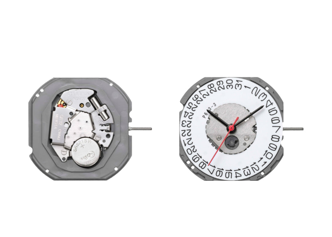 MOVEMENT MIYOTA GR12, SIZE 11 1/2''', 3 HANDS, STANDARD HAND HEIGHT, DATE AT 6