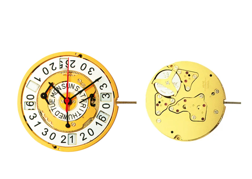 MOVEMENT RONDA 5050.E, SIZE 12 1/2''', SWISS MADE, 3 HANDS, STANDARD HAND HEIGHT, DATE AT 4 TILT, DAY AT 12