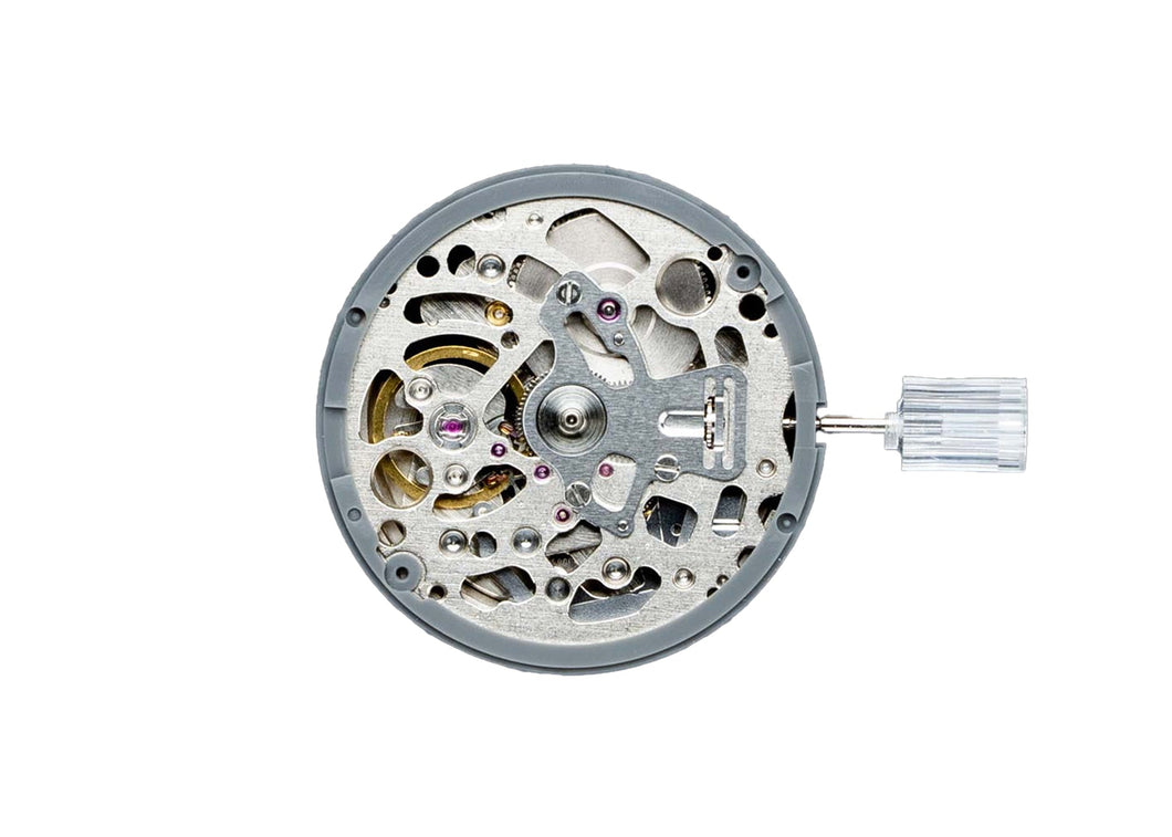 MOVT TMI NH70A, SIZE 12''', 3 HDS, STD HD HT, TYPE M, LASER MARKING 3 IN THE MOVT, SILVER COLOUR, SKELETON, COTE DE GENEVE