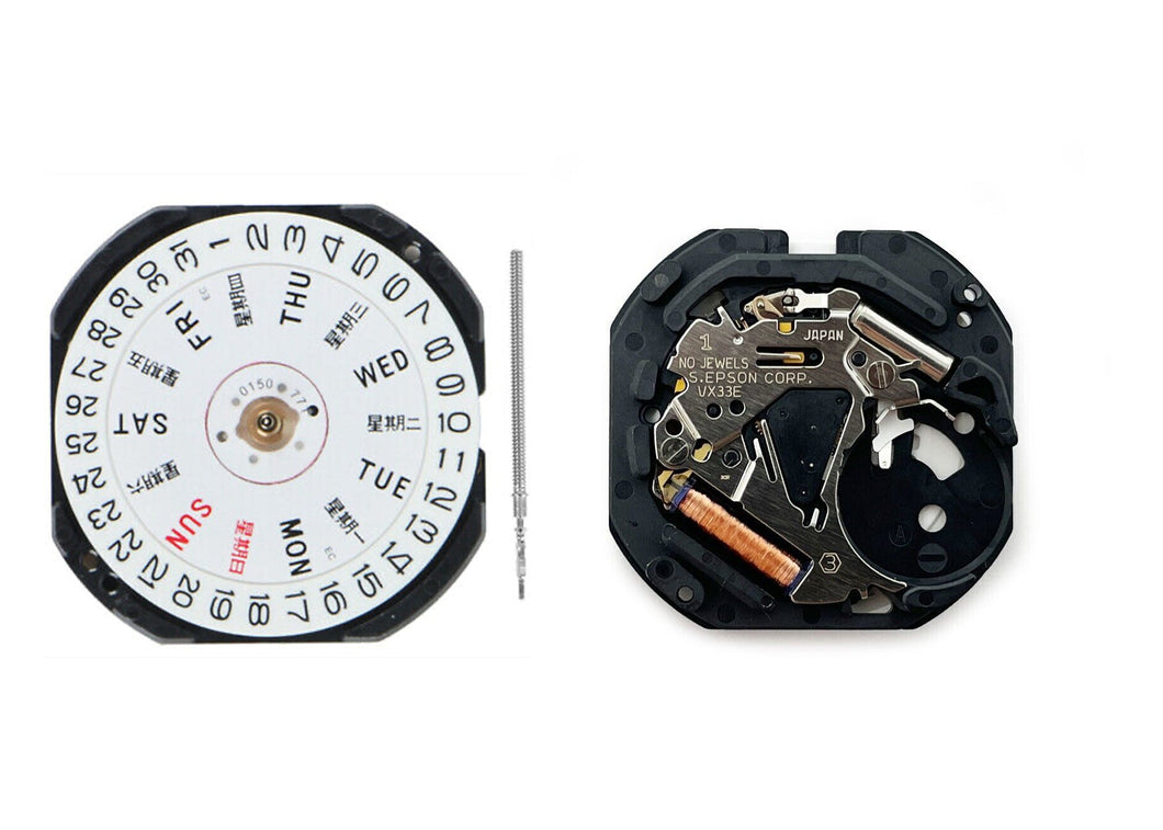 MOVEMENT TMI VX33E, SIZE 10 1/2''', 3 HANDS, HIGH HAND, DATE AT 3 DAY AT 3