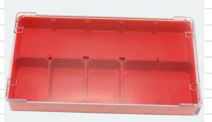 PLASTIC CONTAINER RED W/5 GRIDS & COVER