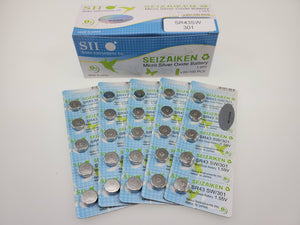 SEIKO SEIZAIKEN SR43SW / 301 Cell Batteries 5pcs Card (100 pieces Per Pack)