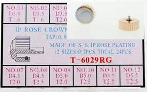 AC-6029RG
Ip Rose Yellow S/S Crown Kit T0.9X2.0P-24Pcs