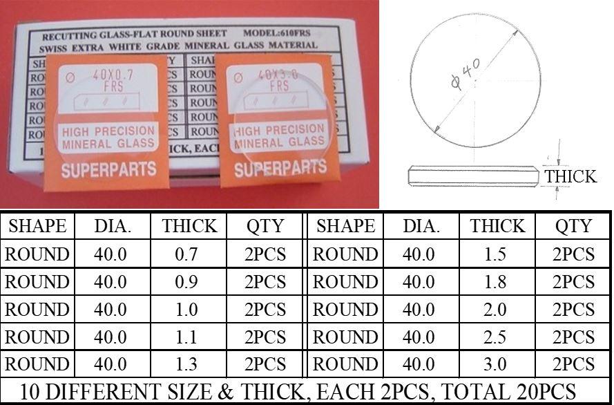 FLAT ROUND RECUTTING GLASS KIT 0.7-3.0MM-20