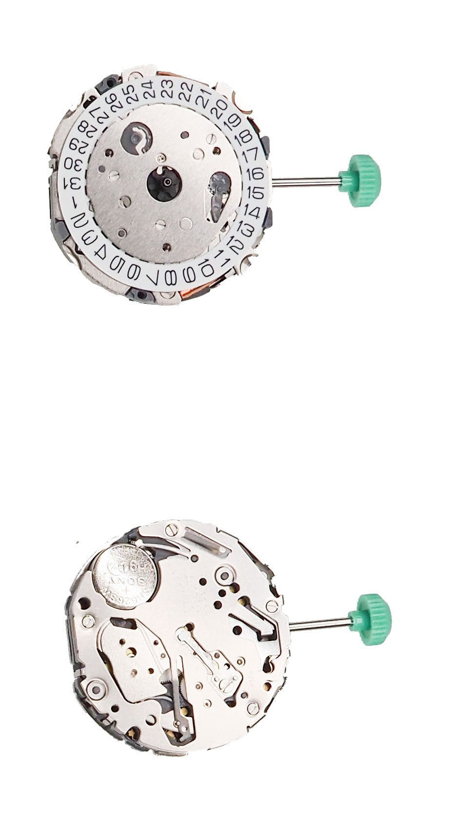 Movement Miyota Fs00, Size 10 1/2''', For Slanted Push Button, 3 Hands, Standard Hand Height, Date At 4 Tilt