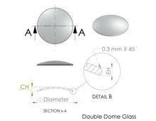 Load image into Gallery viewer, Double Dome Round Mineral Glass , 1.0 mm Thick, Center Height 3.4 mm, Edge Height 1.0 mm - 40.1 mm to 50.0 mm (MOQ: 5 PCS)
