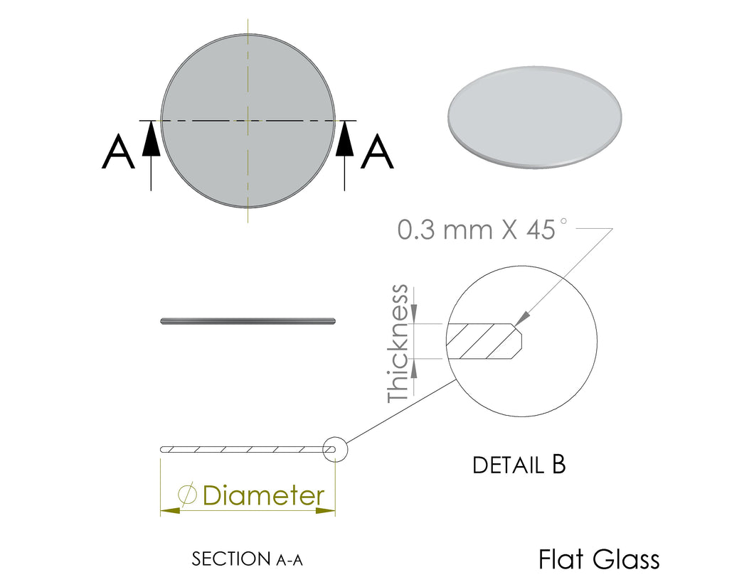 Flat Round Mineral Glass 0.75 mm Thick - 21.1 mm to 31.0 mm (MOQ: 5 PCS)